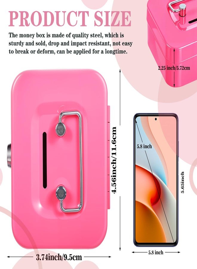 JOUTYFOR 4 Pieces Money Box Cash Box with Lock and Slot Steel Organizer Piggy Bank Metal Coin Bank Gifts for Christmas New Year, Without Money Tray(Black, Green, Gray, Pink) - Image 3